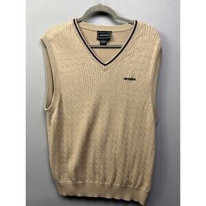 Bolle Golf Pullover Sweater Vest Mens Large Tan‎ Black Embroidered Cable